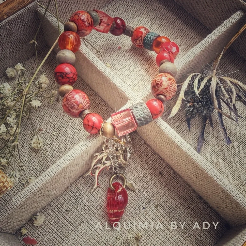 Ocean Oracle Fringe Bracelet – Red Turquoise, Crystal, Wood & Coastal Charms • G - Picture 1 of 4